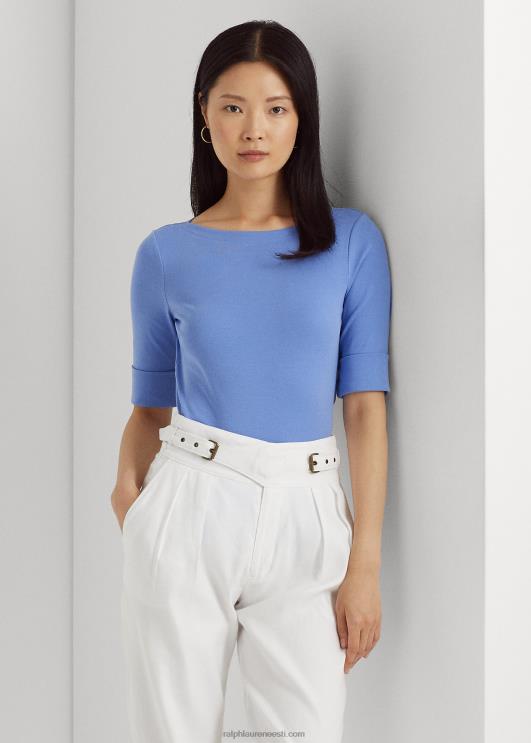 Ralph Lauren naised veniv puuvillane paadikaelusega t-särk PR0V3943 sinine udu