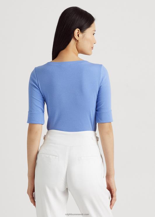 Ralph Lauren naised veniv puuvillane paadikaelusega t-särk PR0V3943 sinine udu