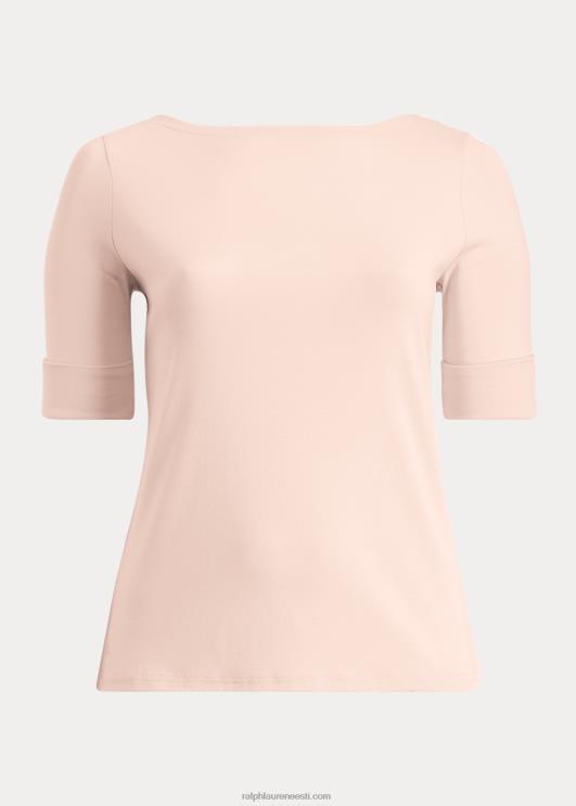 Ralph Lauren naised veniv puuvillane paadikaelusega topp PR0V4730 kahvatu roos