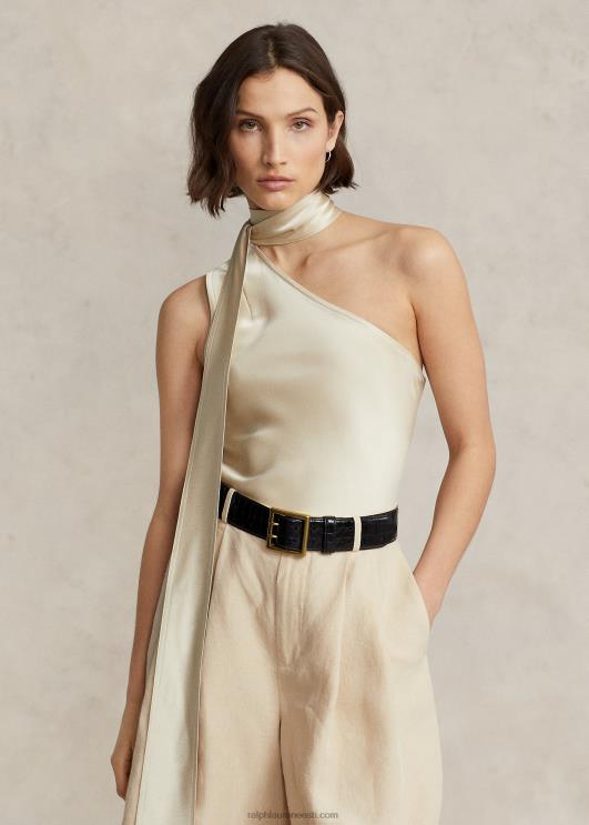 Ralph Lauren naised ühe õlaga satiinist lipsuga kaelusega topp PR0V2978 kevadine beež