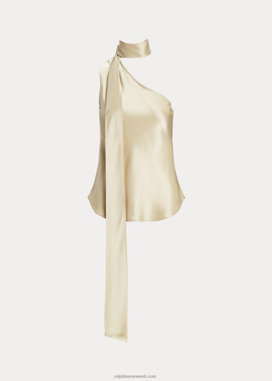 Ralph Lauren naised ühe õlaga satiinist lipsuga kaelusega topp PR0V2978 kevadine beež