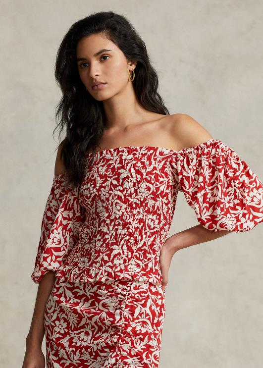 Ralph Lauren naised lilleline pluus-varrukatega krepp-topp PR0V9189 kevadliilia lilleline