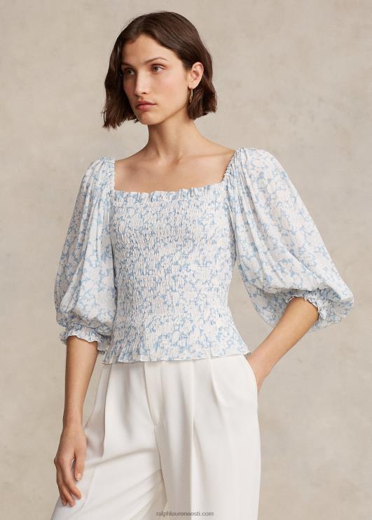 Ralph Lauren naised lilleline pluus-varrukatega krepp-topp PR0V9190 pilve lilletrükk