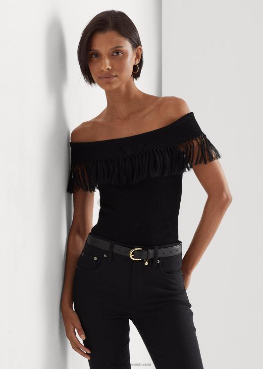 Ralph Lauren naised ääristega õlavaba ülaosa PR0V4361 must