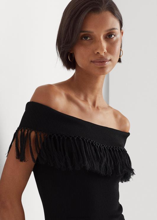 Ralph Lauren naised ääristega õlavaba ülaosa PR0V4361 must