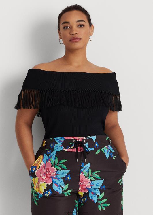 Ralph Lauren naised ääristega õlavaba ülaosa PR0V4536 must