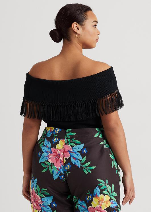 Ralph Lauren naised ääristega õlavaba ülaosa PR0V4536 must