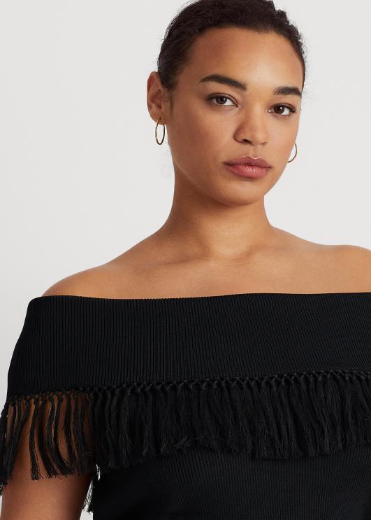 Ralph Lauren naised ääristega õlavaba ülaosa PR0V4536 must