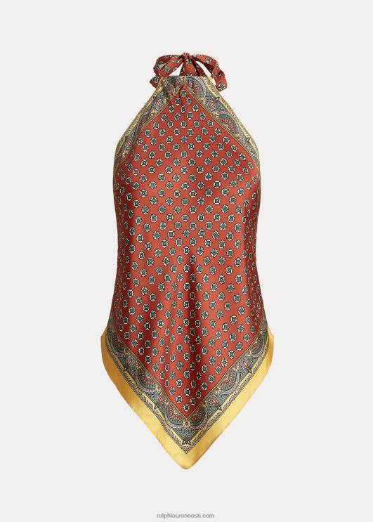 Ralph Lauren naised salli-motiiviga mooruspuu siidist päitsed PR0V9207 pruuni lillelise salli printimine