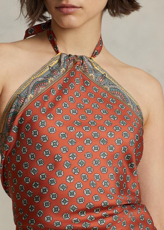 Ralph Lauren naised salli-motiiviga mooruspuu siidist päitsed PR0V9207 pruuni lillelise salli printimine