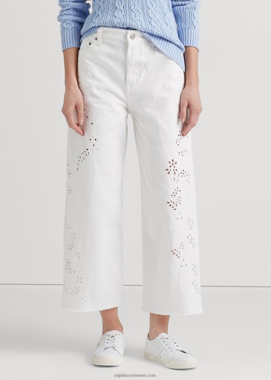 Ralph Lauren naised aasaga kõrge laia säärega kärbitud teksa PR0V3904 valge pesu