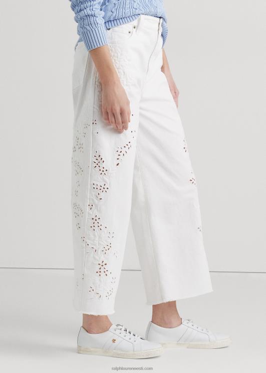 Ralph Lauren naised aasaga kõrge laia säärega kärbitud teksa PR0V3904 valge pesu