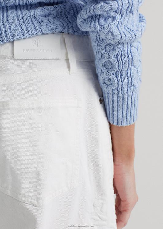 Ralph Lauren naised aasaga kõrge laia säärega kärbitud teksa PR0V3904 valge pesu