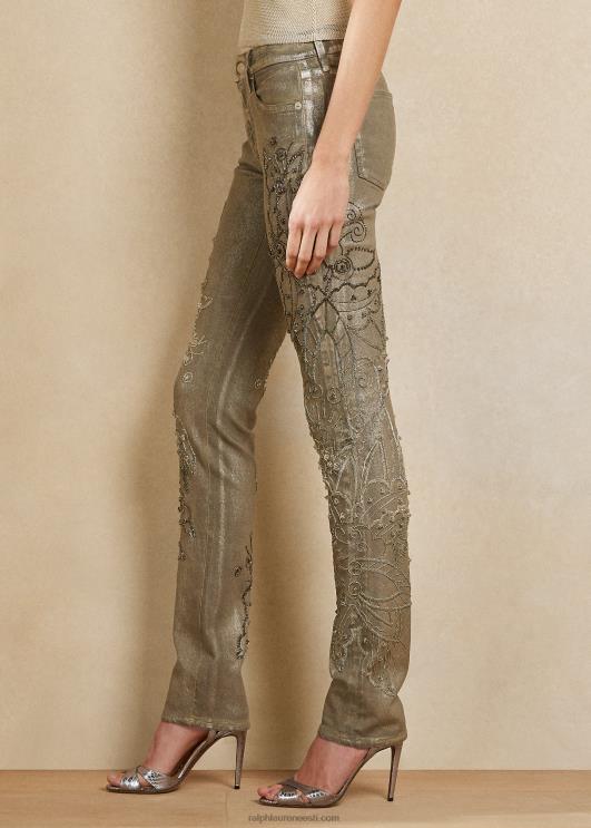 Ralph Lauren naised kaunistatud 160 õhukesed teksapüksid PR0V3555 šampanja