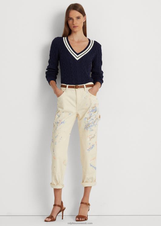 Ralph Lauren naised värvi-pritsmetega teksariidest puusepa teksa PR0V4437 kreemipesu