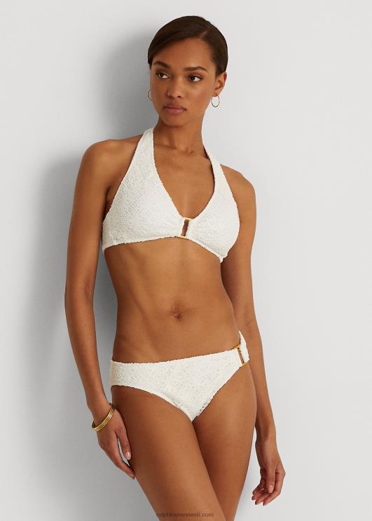 Ralph Lauren naised heegeldatud rõngas-ees päitsetega bikiinitops PR0V9457 valge