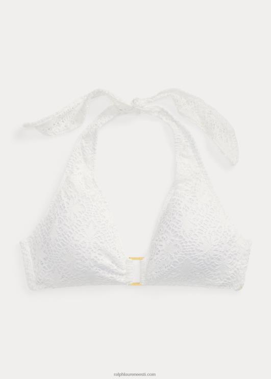 Ralph Lauren naised heegeldatud rõngas-ees päitsetega bikiinitops PR0V9457 valge