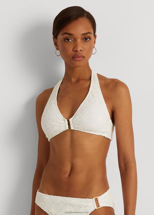 Ralph Lauren naised heegeldatud rõngas-ees päitsetega bikiinitops PR0V9457 valge