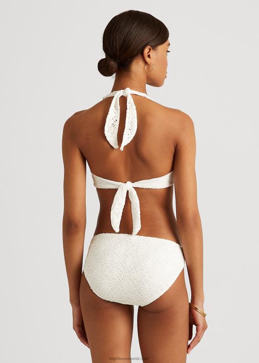 Ralph Lauren naised heegeldatud rõngas-ees päitsetega bikiinitops PR0V9457 valge