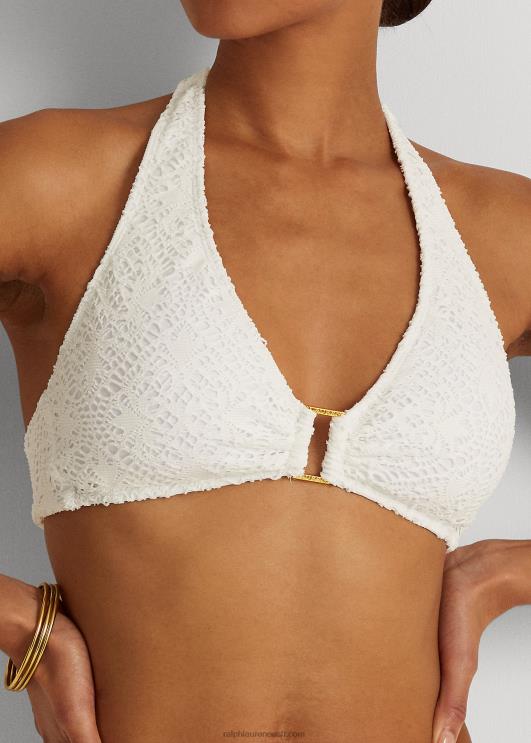 Ralph Lauren naised heegeldatud rõngas-ees päitsetega bikiinitops PR0V9457 valge