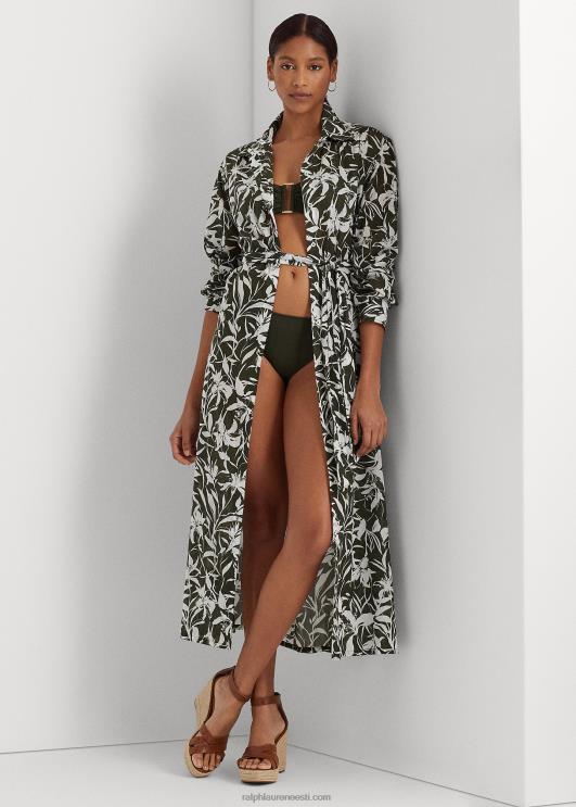 Ralph Lauren naised lilleline puuvillane midisärkkleit PR0V9439 oliiv