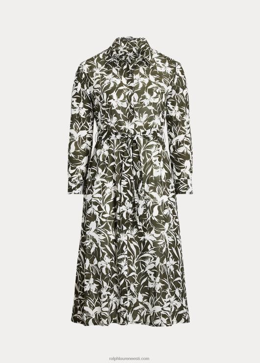 Ralph Lauren naised lilleline puuvillane midisärkkleit PR0V9439 oliiv
