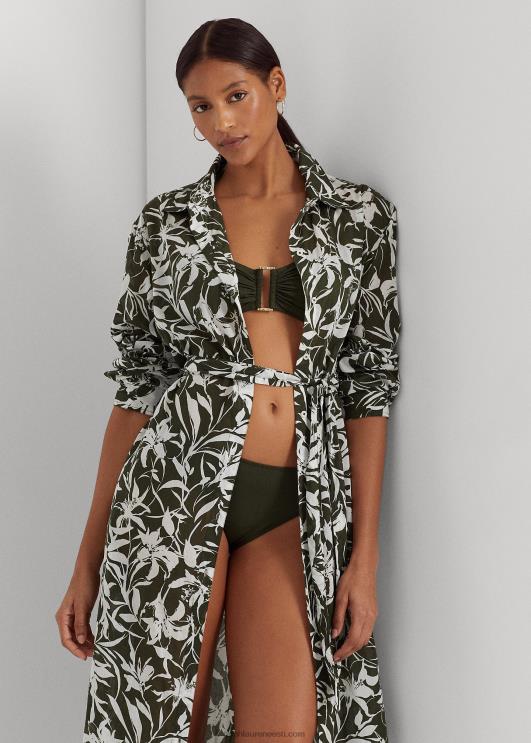 Ralph Lauren naised lilleline puuvillane midisärkkleit PR0V9439 oliiv