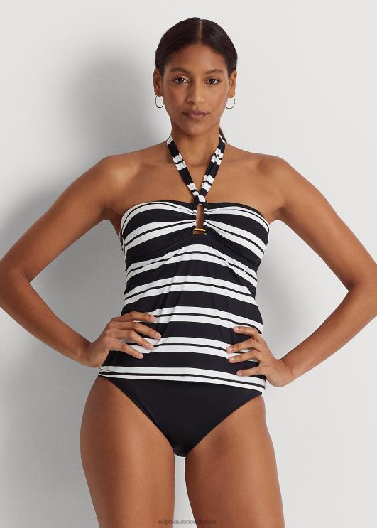 Ralph Lauren naised triibuline bandeau tankini PR0V4189 must valge