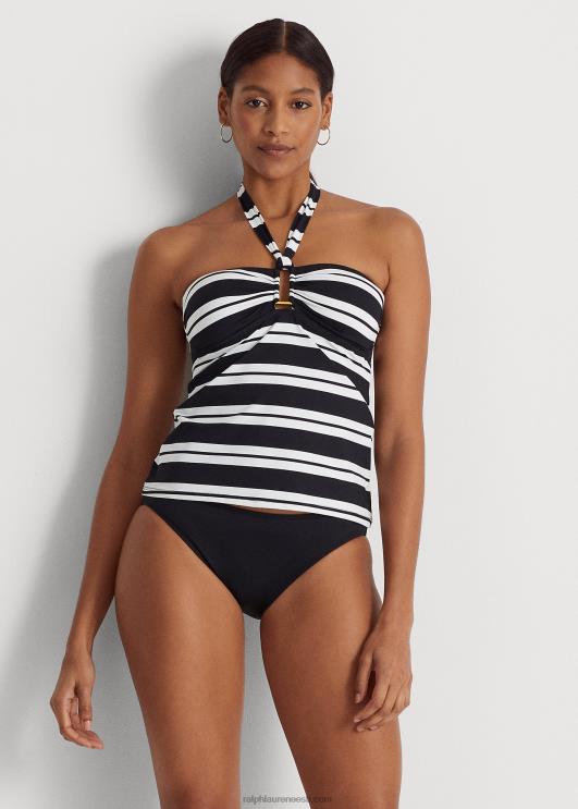 Ralph Lauren naised triibuline bandeau tankini PR0V4189 must valge