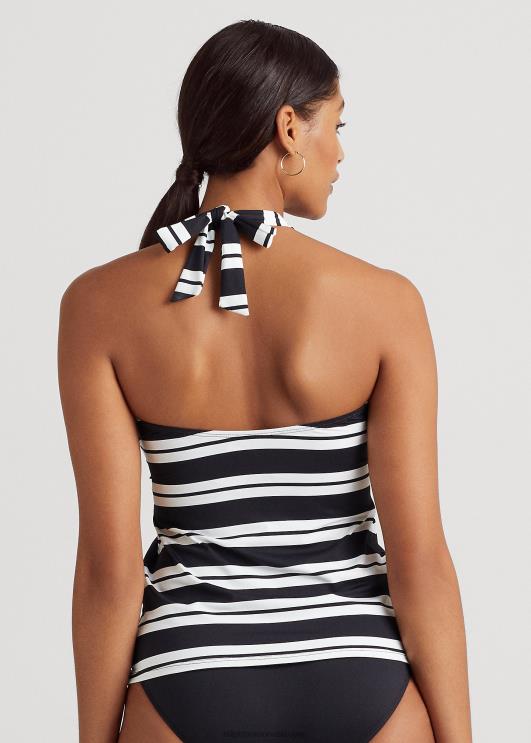 Ralph Lauren naised triibuline bandeau tankini PR0V4189 must valge
