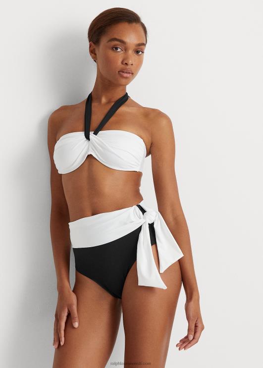 Ralph Lauren naised värviblokeeritud kõrge vöökohaga bikiinipõhi PR0V4202 must valge