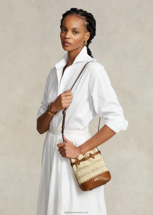 Ralph Lauren naised raffia nahast väike bellport ämbrikott PR0V5199 loomulik/cuoio