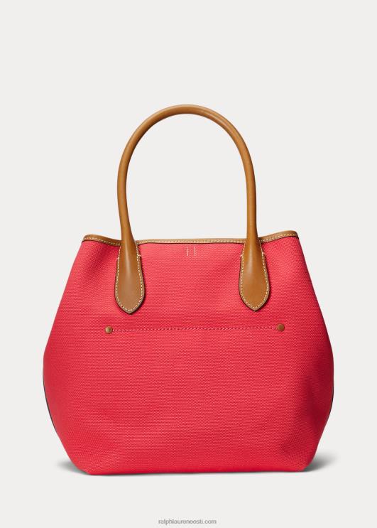 Ralph Lauren naised ümberpööratav lõuend keskmine bellport-kott PR0V5193 vastupidav punane/pulbersinine