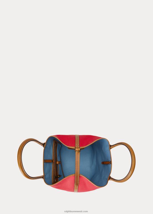 Ralph Lauren naised ümberpööratav lõuend keskmine bellport-kott PR0V5193 vastupidav punane/pulbersinine