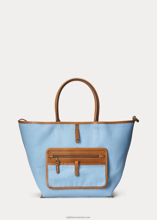 Ralph Lauren naised ümberpööratav lõuend keskmine bellport-kott PR0V5193 vastupidav punane/pulbersinine