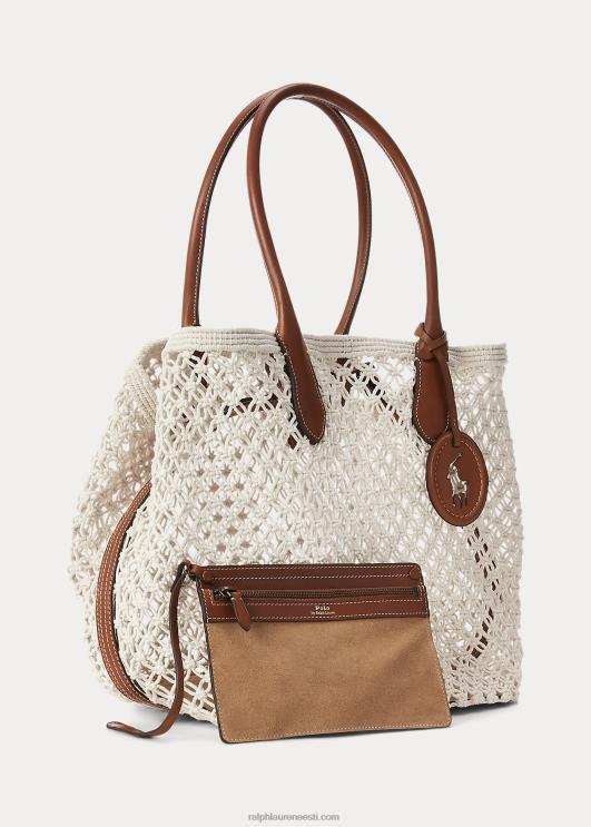 Ralph Lauren naised nahast ääristega heegeldatud suur kellukott PR0V5190 pärgamendikreem