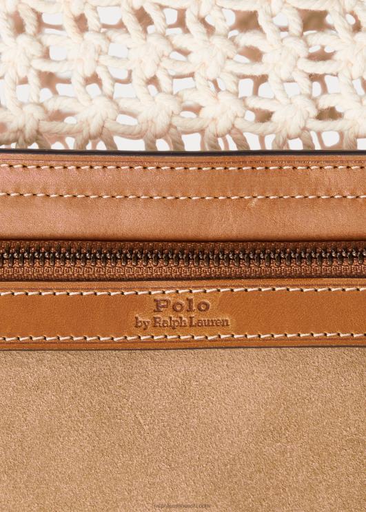 Ralph Lauren naised nahast ääristega heegeldatud suur kellukott PR0V5190 pärgamendikreem