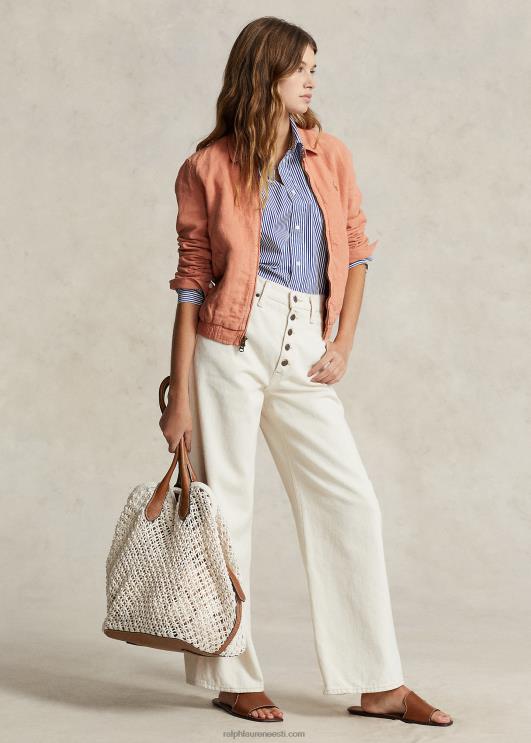 Ralph Lauren naised nahast ääristega heegeldatud suur kellukott PR0V5190 pärgamendikreem