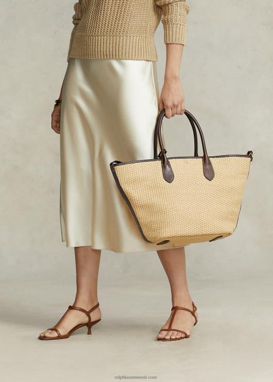 Ralph Lauren naised nahkkattega õlgedest keskmine bellport-kott PR0V5198 loomulik