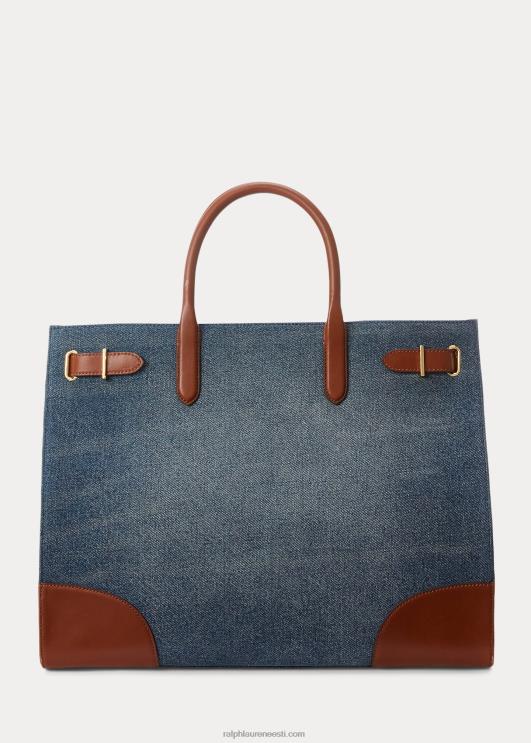 Ralph Lauren naised nahkkattega teksakangast suur devyn kandekott PR0V5426 päikeseloojangu indigopesu