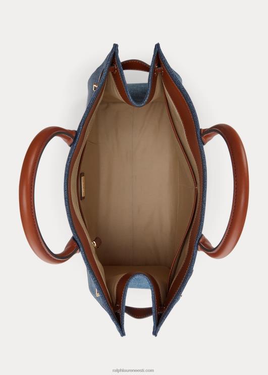 Ralph Lauren naised nahkkattega teksakangast suur devyn kandekott PR0V5426 päikeseloojangu indigopesu