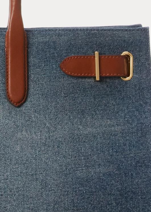 Ralph Lauren naised nahkkattega teksakangast suur devyn kandekott PR0V5426 päikeseloojangu indigopesu