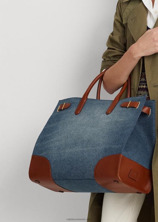 Ralph Lauren naised nahkkattega teksakangast suur devyn kandekott PR0V5426 päikeseloojangu indigopesu