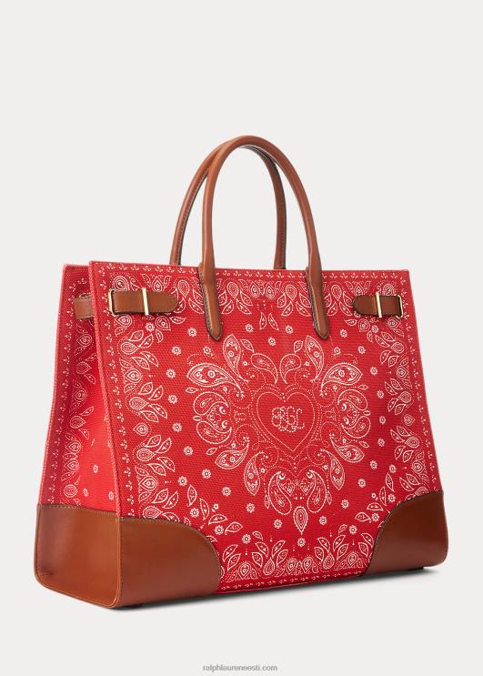 Ralph Lauren naised prinditud lõuend suur devyn kandekott PR0V5456 punane bandaanitrükk