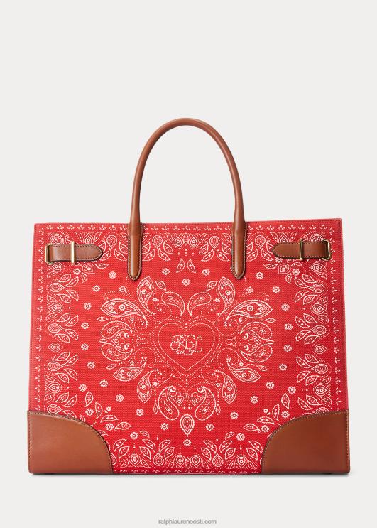 Ralph Lauren naised prinditud lõuend suur devyn kandekott PR0V5456 punane bandaanitrükk