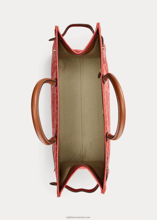 Ralph Lauren naised prinditud lõuend suur devyn kandekott PR0V5456 punane bandaanitrükk