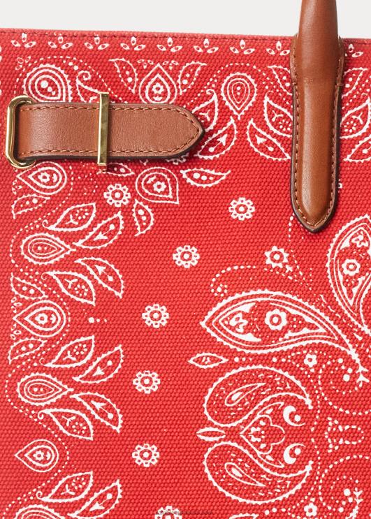 Ralph Lauren naised prinditud lõuend suur devyn kandekott PR0V5456 punane bandaanitrükk