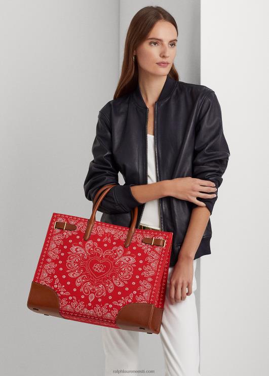 Ralph Lauren naised prinditud lõuend suur devyn kandekott PR0V5456 punane bandaanitrükk