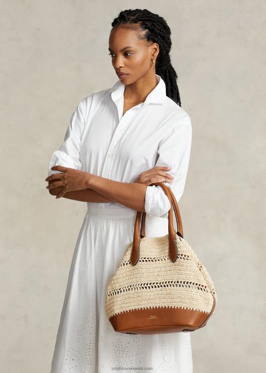 Ralph Lauren naised raffia-nahast keskmine bellport-kott PR0V5197 loomulik/cuoio