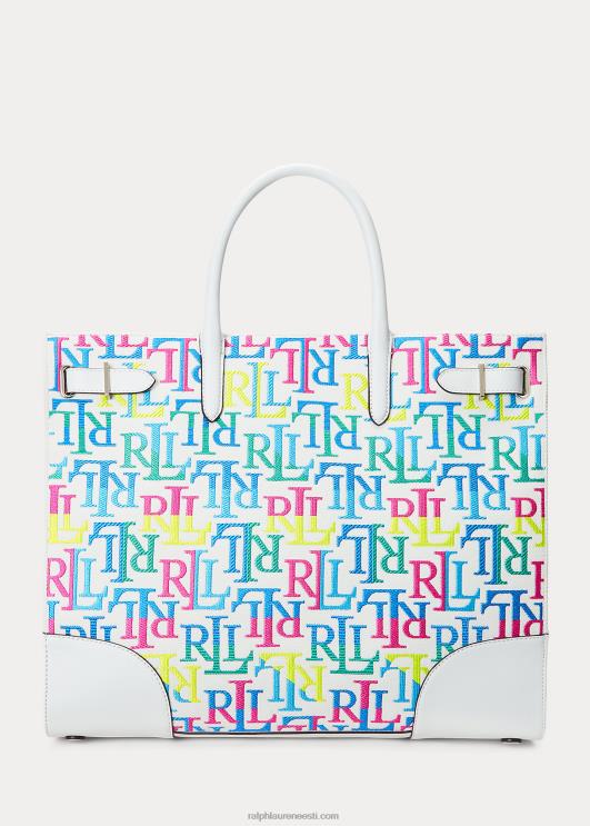 Ralph Lauren naised tikitud lõuendist suur devyn kandekott PR0V5425 mitmevärviline logo/valge